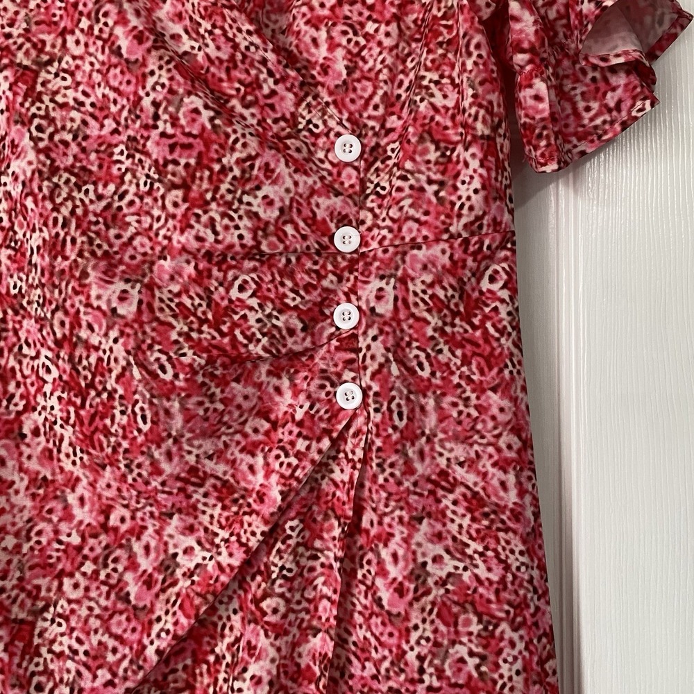 NWT‎ Pink Short Sleeve Faux Wrap Dress Buttons Size Medium No Brand Patterned - Picture 4 of 6